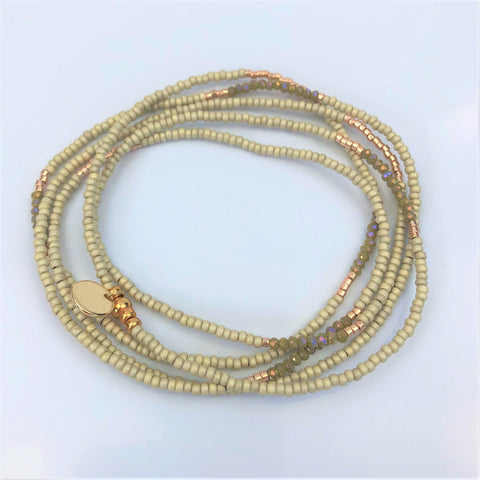 The Makery <br> Beaded wrap bracelet <br> TAUPE & GREY