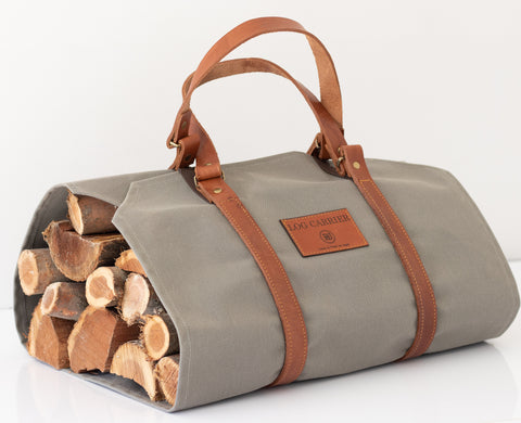 PdJ Canvas & Leather log carrier - GREY