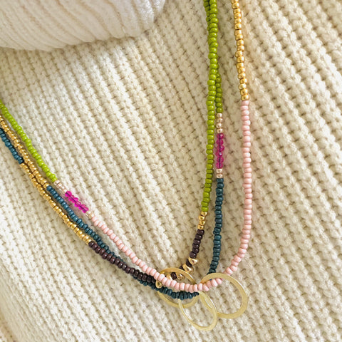 The Makery <br> Loopstring necklace <br> GREEN, TEAL & GOLD